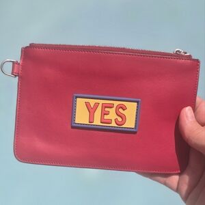 Red Leather Clutch with 'YES' Patch